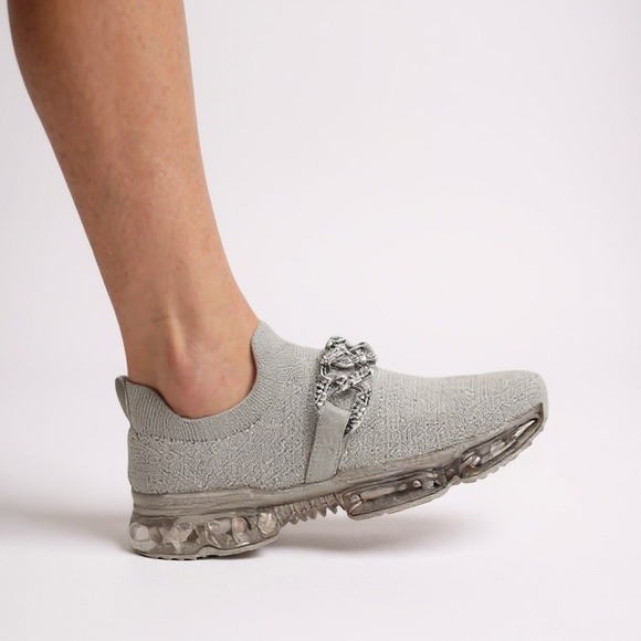 Freewalk Air Cushion Knit Sneakers Gray Slip On Rhinestone Chain Women's Size 10 - Picture 7 of 11